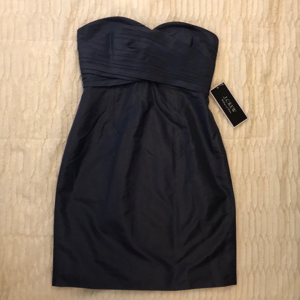 NWT Navy Silk J Crew Strapless Dress